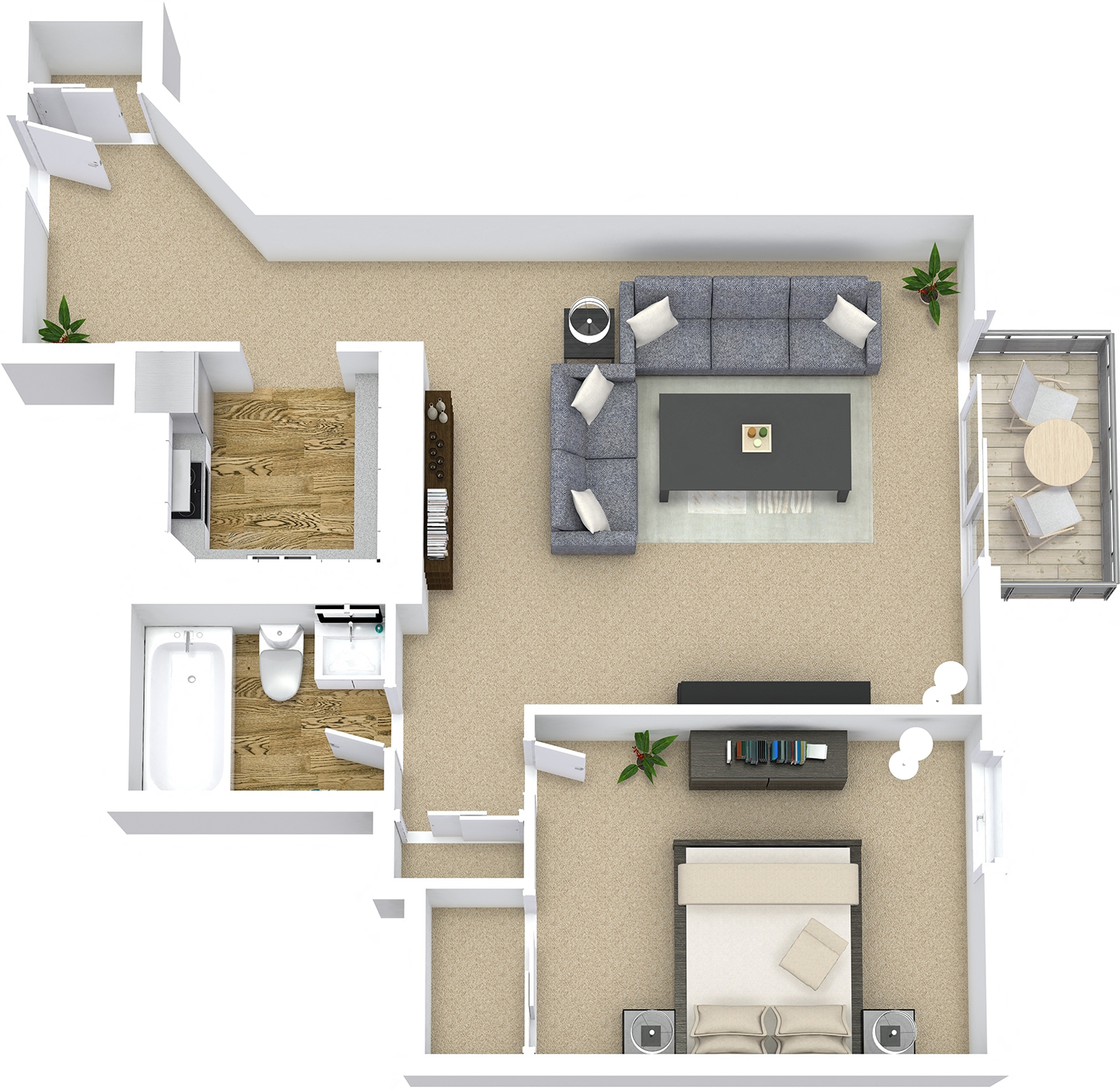 Floor plan for 1 bed, 1 bath, 693 sqft
